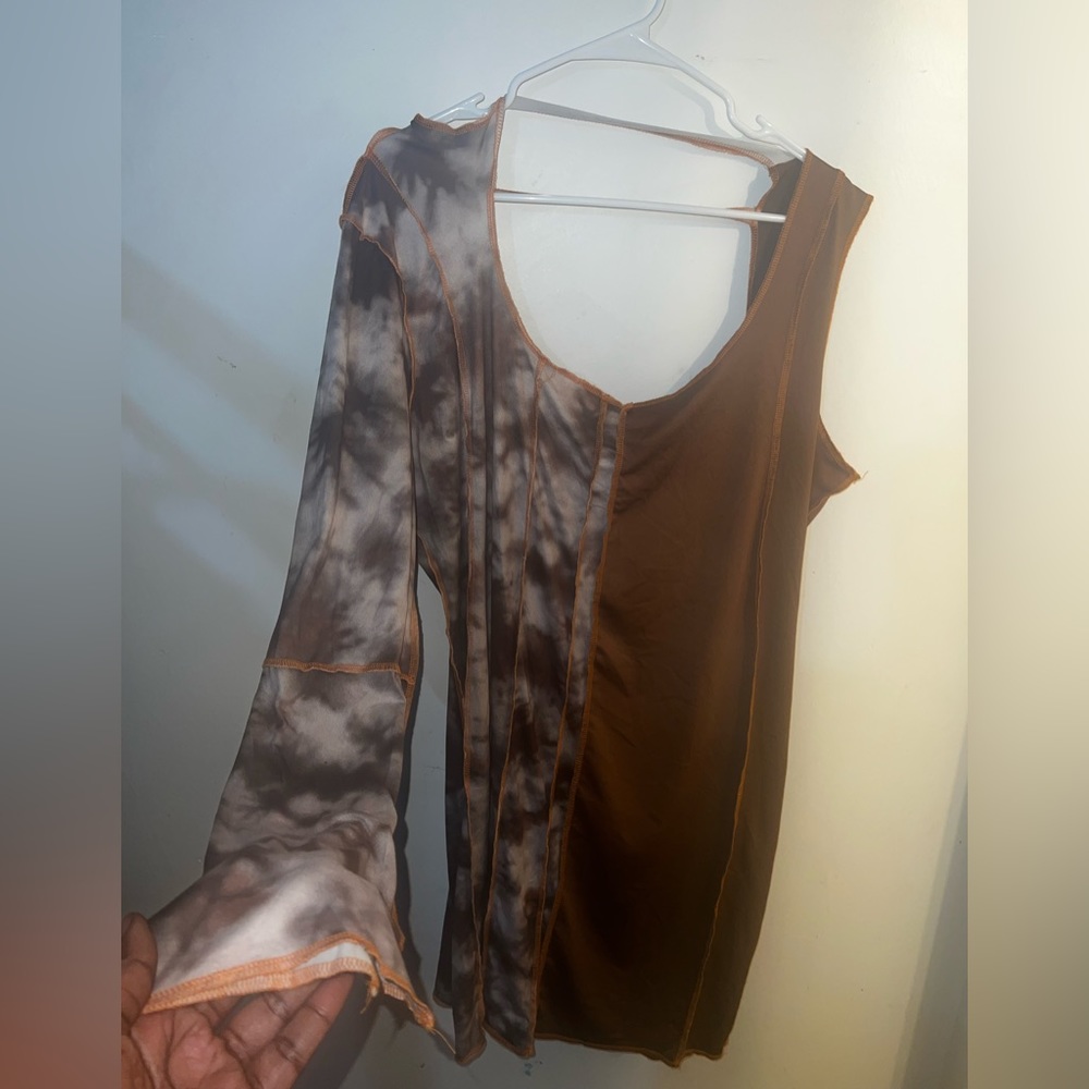 Fashion Nova Stitch one shoulder  Dress Tie Die Brown/Combo